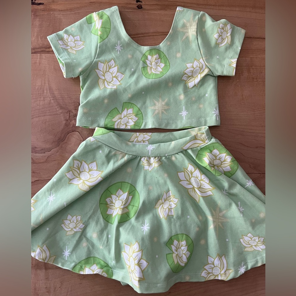 Spoiled and Flashy Tiana inspired Green Floral Two-Piece Set